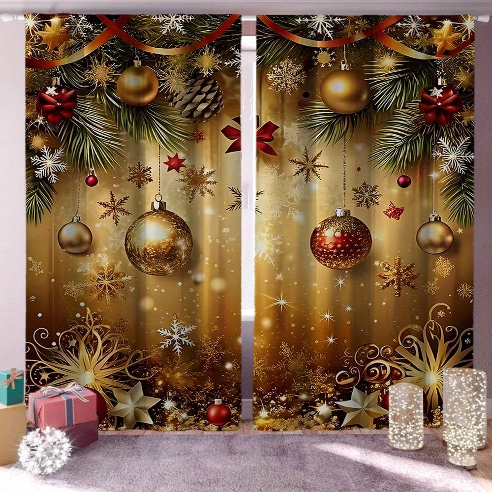 2pcs Festive Christmas Curtain Retro Style with Colorful Light Snowflakes & Santa Claus Designs Machine Washable for Living Room