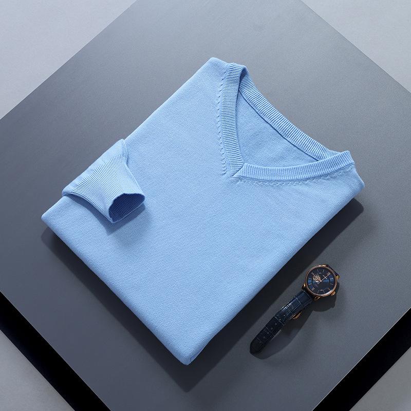 Men's Plus Size V-Neck Wool Sweater - 2023 Autumn/Winter Long Sleeve Knit Pullover
