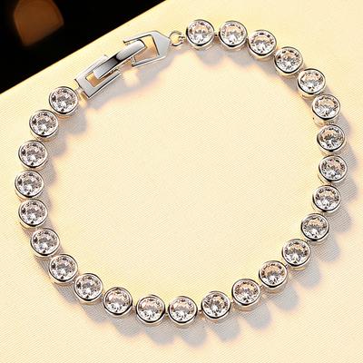 S925 Sterling Silver Round Bracelet for Women, Korean Style Fashionable Diamond Bubble Bracelet Jewelry