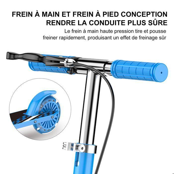 Trottinette Enfant - FOXSPORT - Pliable - 2 Roues Clignotantes - Frein à Main - Guidon Ajustable de 3 Niveaux - Charge 100 kg - Noir