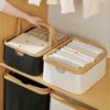 Bamboo Handle Folding Laundry Hamper Oxford Cloth Closet Organizer Fabric Storage Bins  Desktop