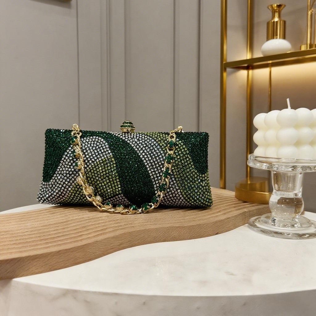 Dames Diner Tas Glanzend Volledig Diamant Horizontale Vierkante Clutch Tas Banket Licht Luxe High-End Avondtas
