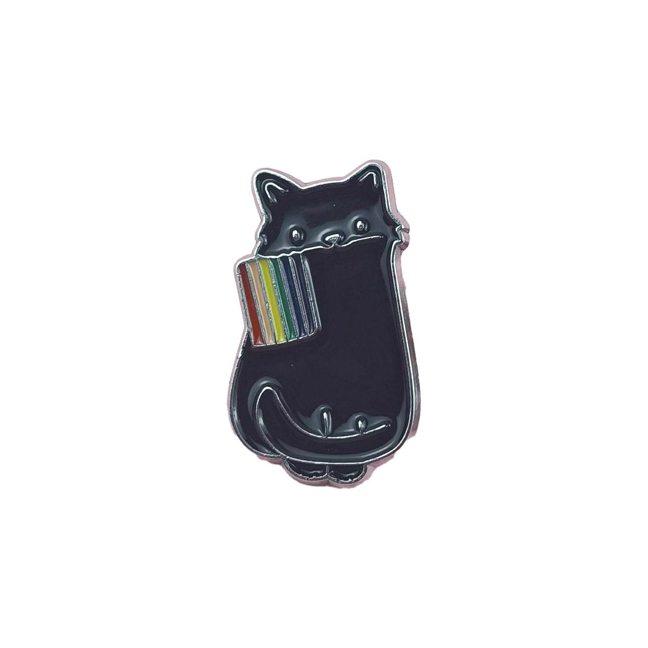 Creative Cat Brooch: Cute Flag-Holding Cartoon Alloy Badge Accessory for Backpack Decoration