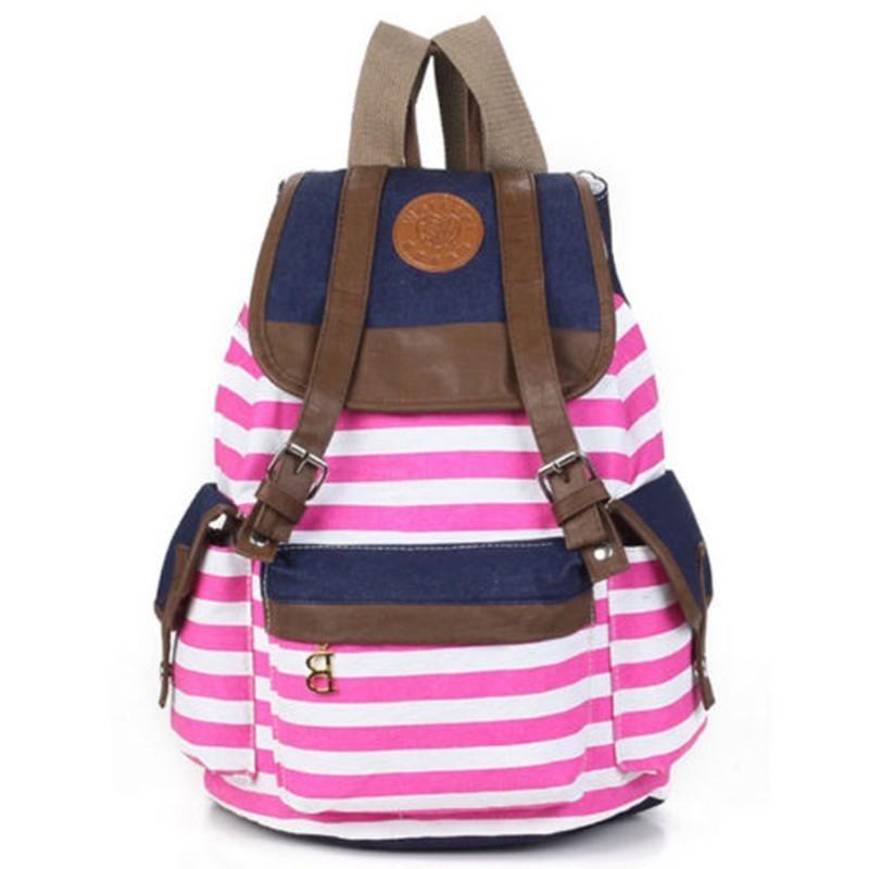 Stylish Unisex Womens Stripes Canvas Backpack With Comfortable Straps For All-day Use