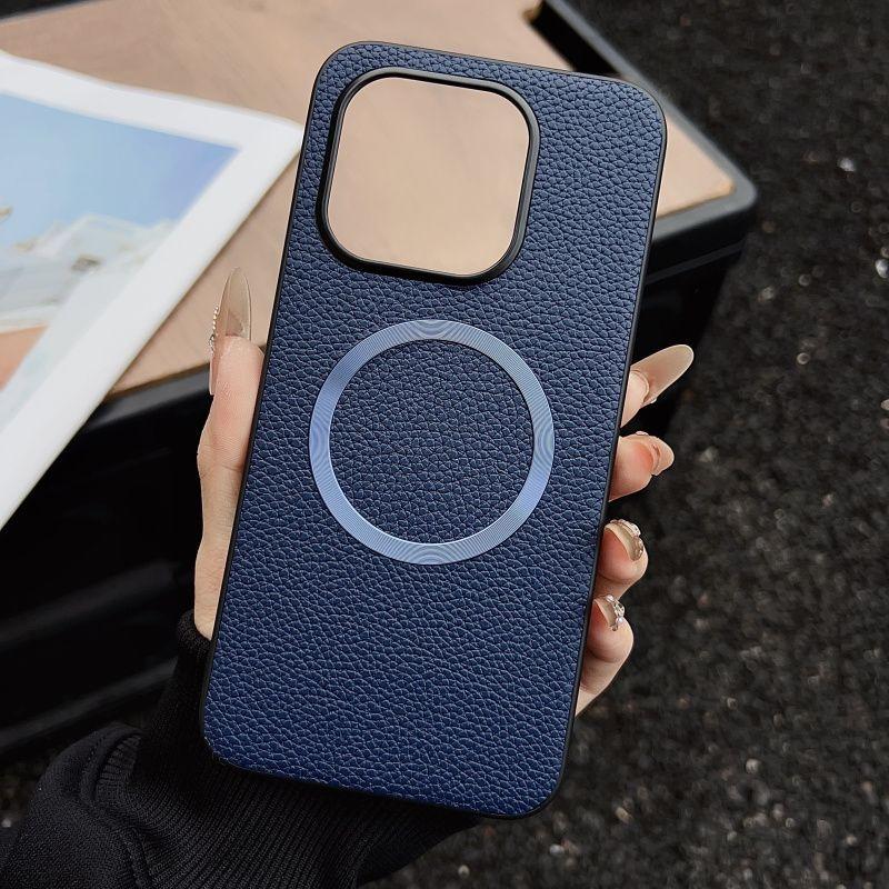 Business Unifarbene Lychee-Muster Lederhülle für Xiaomi 17T Pro Max 15Ultra Schlank Rutschfest Stoßfest für MagSafe Hülle Funda