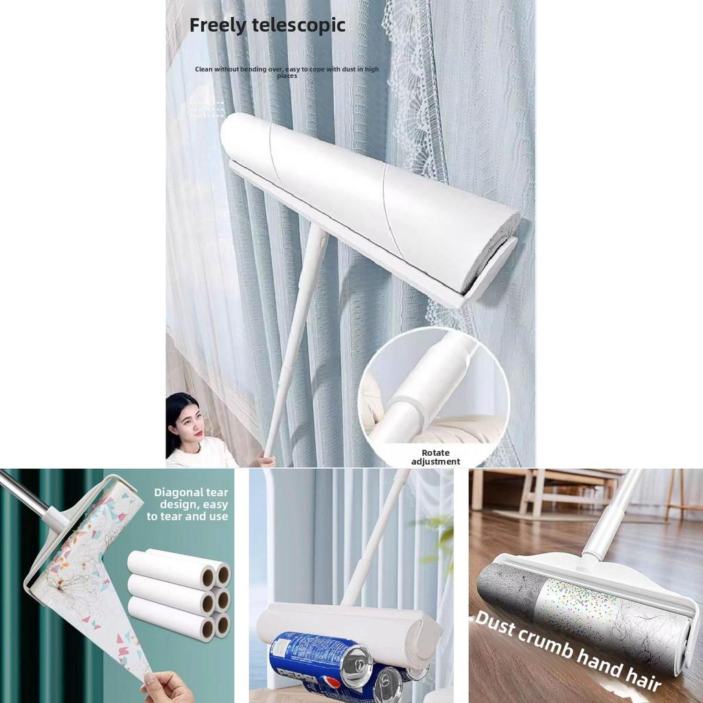 Rolo Pega-Fiapos Adesivo de Grande Capacidade Com Cabo Longo Para Limpeza de Pelos em Móveis e Tapetes