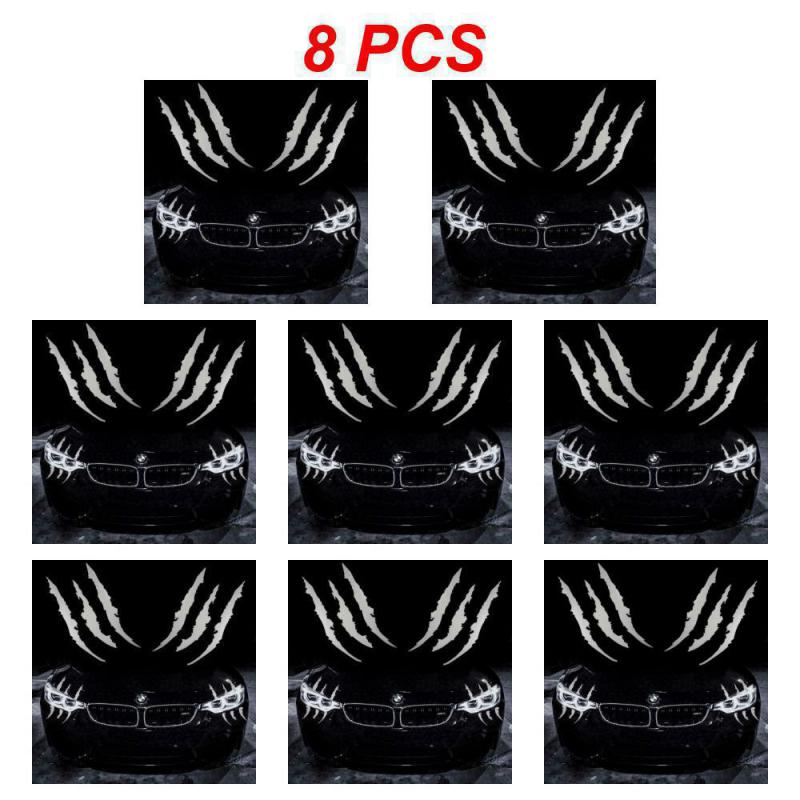 1~8PCS Car Sticker Reflective Monster Claw Scratch Stripe Marks Headlight Decal Auto Exterior Waterproof Vinyl Decal Car