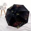 1 Stück Schwarze Katze Blumenmuster Automatischer Öffnungs-/Schließ-Faltregenschirm, Kompakter Tragbarer Reise-Regenschirm, Perfekt für Geburtstag/Weihnachten, Niedlicher Regenschirm