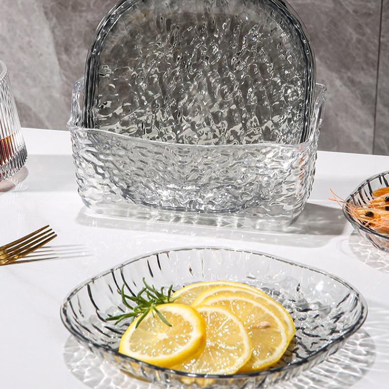 Transparent Bone Plate Glacier Pattern Snack Dish Dessert Plate Table Waste Dish Luxury Kitchen Tableware