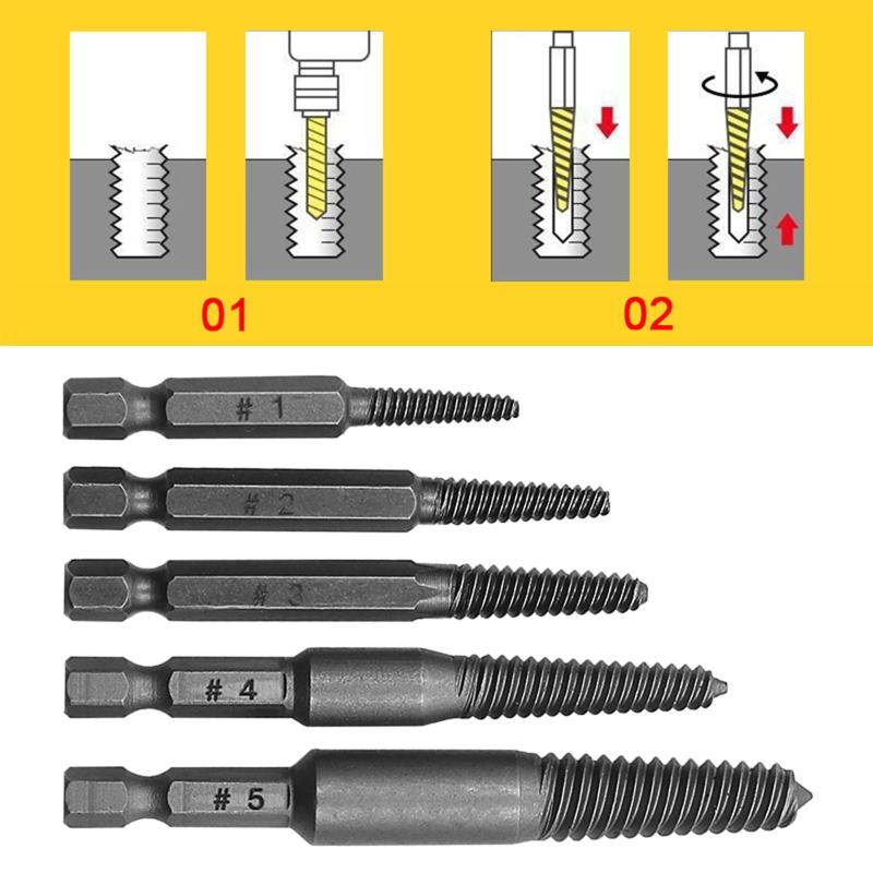 5x/Set Hexagonal Shank Screw Extractor Practical Spiral Flute Bolt Extractor Set Easy out Broken Screwdriver Extractor
