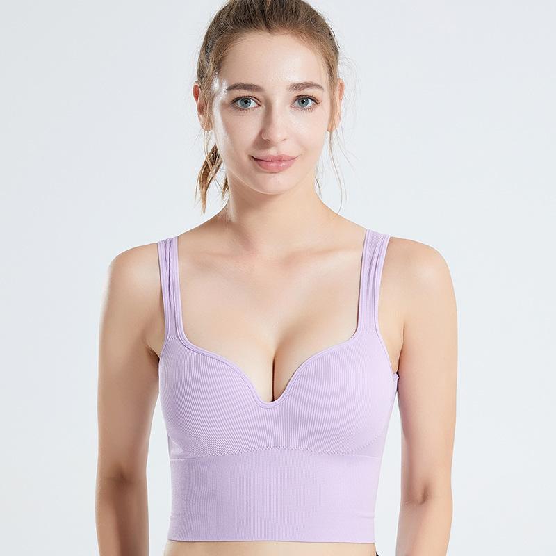 Sports underwear women's shockproof and anti-sagging gathering fitness cup integrated beauty back yoga vest wholesale