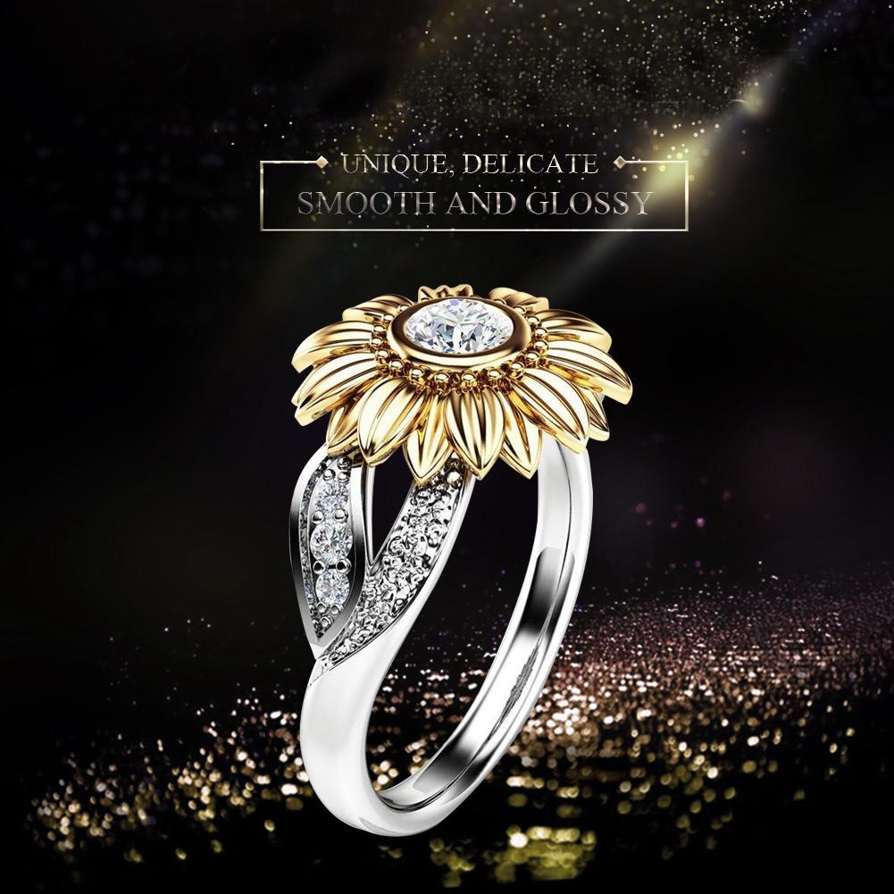 Fashionable Female Copper Engagement Round Sunflower Ring with Zircon Decoration 6#