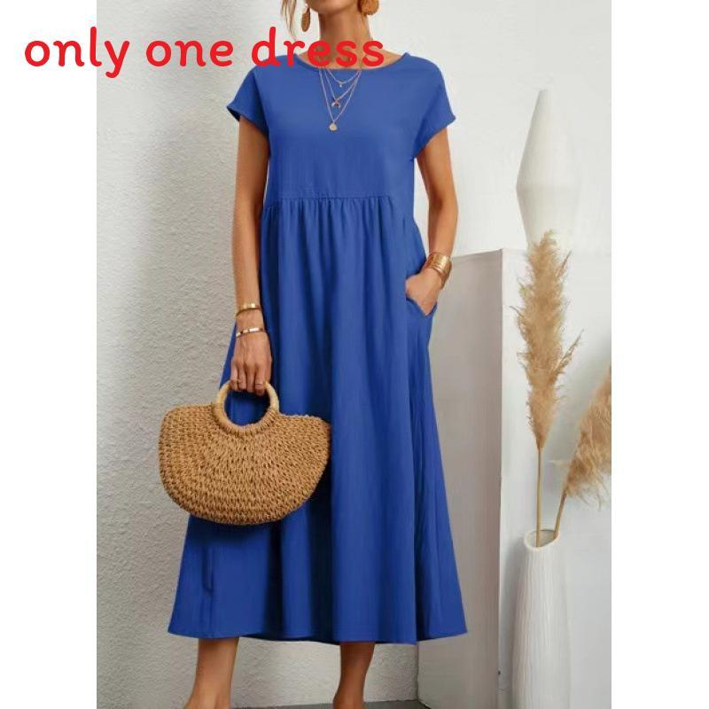 Minimalistisches Baumwoll-Leinen-Kleid mit Taschen für den Frühling, Freizeitkleidung