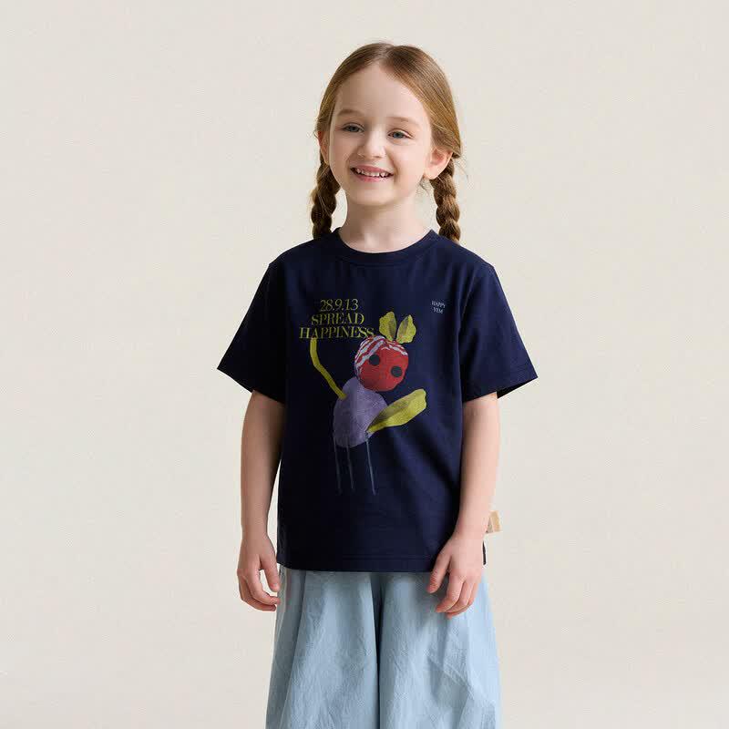Yun'erma Girls' 2026 New Pure Cotton Printed Short Sleeve T-shirt