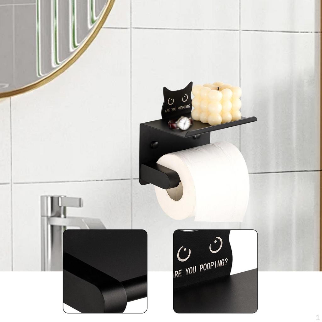 Toilet Paper Holder Cartoon Cat with Phone Shelf Wall Mounted for Kitchen Home Washroom Installation