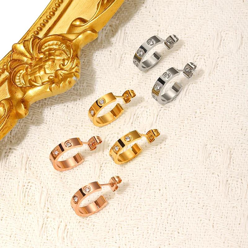 Aretes Acero De Inoxidable Mujer Luxurious Crystalline Earrings Gold Tone Color Stainless Steel Earrings Minimalist Minimalist Hip Hop Celebration