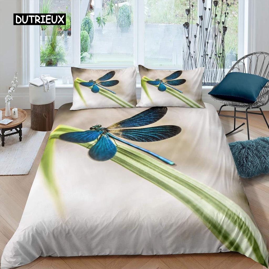 Dragonfly Duvet Cover Set King Size Colorful Wing Bedding Set for Kids Teens Adult Forset Wild Animal Theme 2/3pcs Quilt Cover