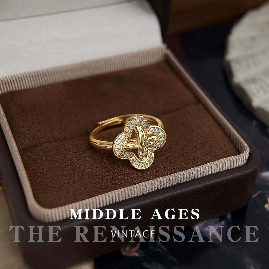 Plated 18k real gold color retention button zircon ring opening adjustable index finger ring