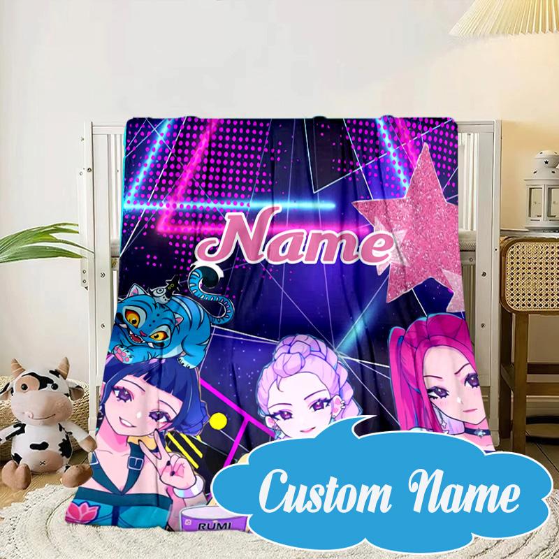 Custom Name KPop Cartoon Blanket bed sofa Blanket Flannel Blanket for Camping, Hiking, Picnic Essentials,gift for Fan family