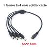 40cm Wire DC 12v 1 Female To 4 Way Male Plug DC Power Supply Cable Splitter Extend Adapter 5.5mmx 2.1mm Connector 12V-24V