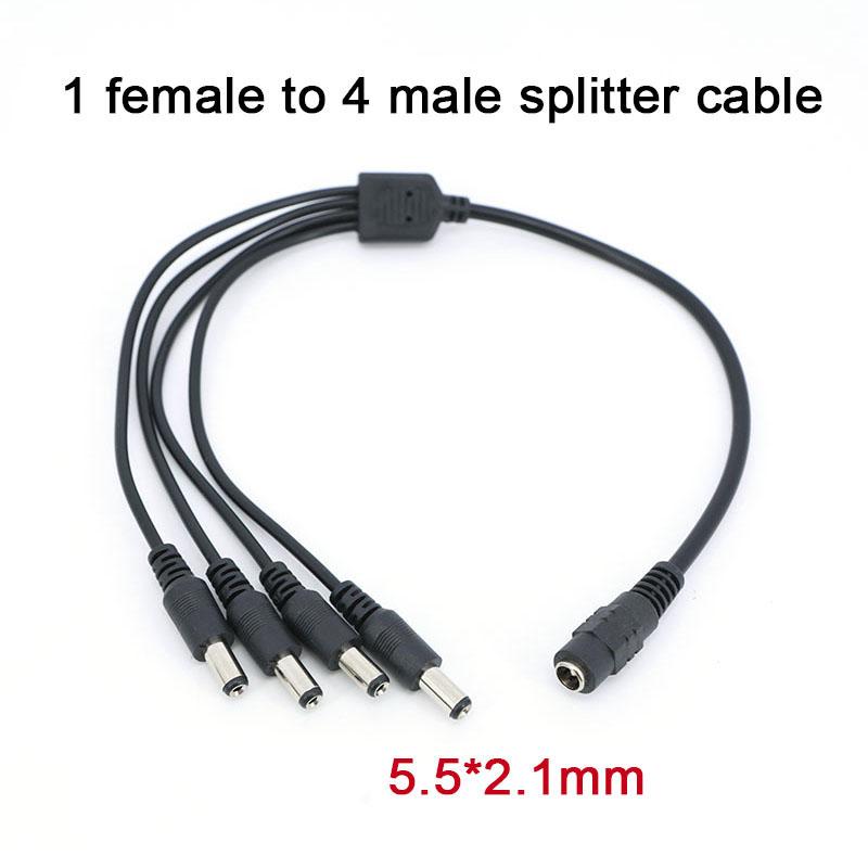 40cm Wire DC 12v 1 Female To 4 Way Male Plug DC Power Supply Cable Splitter Extend Adapter 5.5mmx 2.1mm Connector 12V-24V