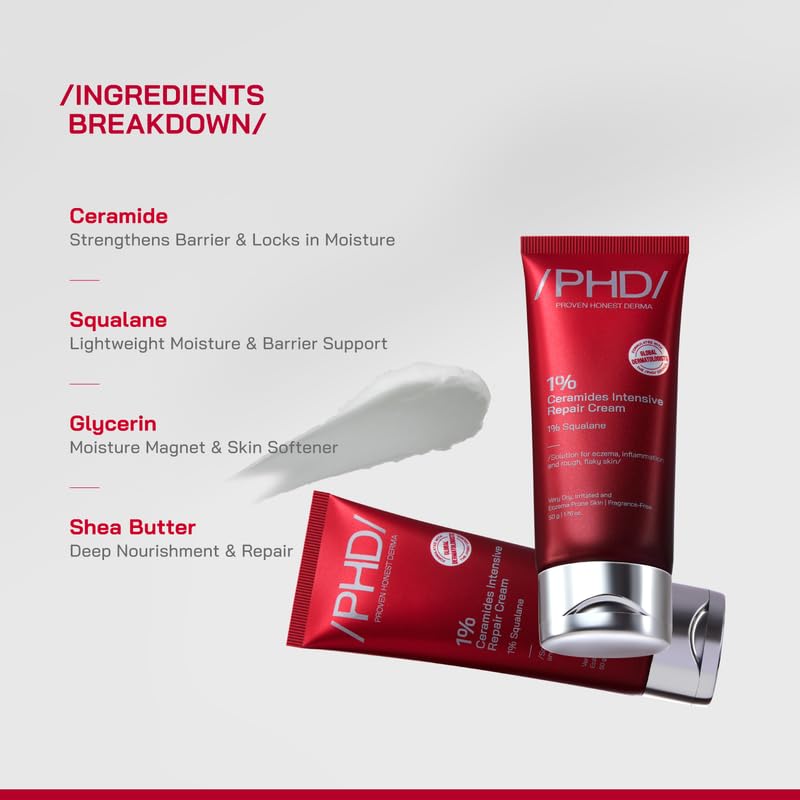 PHD 1% Ceramides Intensive Repair Cream 30ml X Pack of 2 for Dry, Sensitive & Eczema-Prone Skin