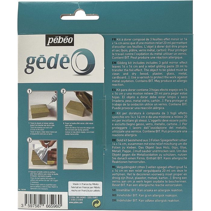 Kit à dorer - 3 feuilles miroir et mixtion 20 ml - Finition or