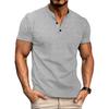 Camisa polo lisa de verano para hombre, manga corta, cuello en V, botones, camiseta casual de corte holgado