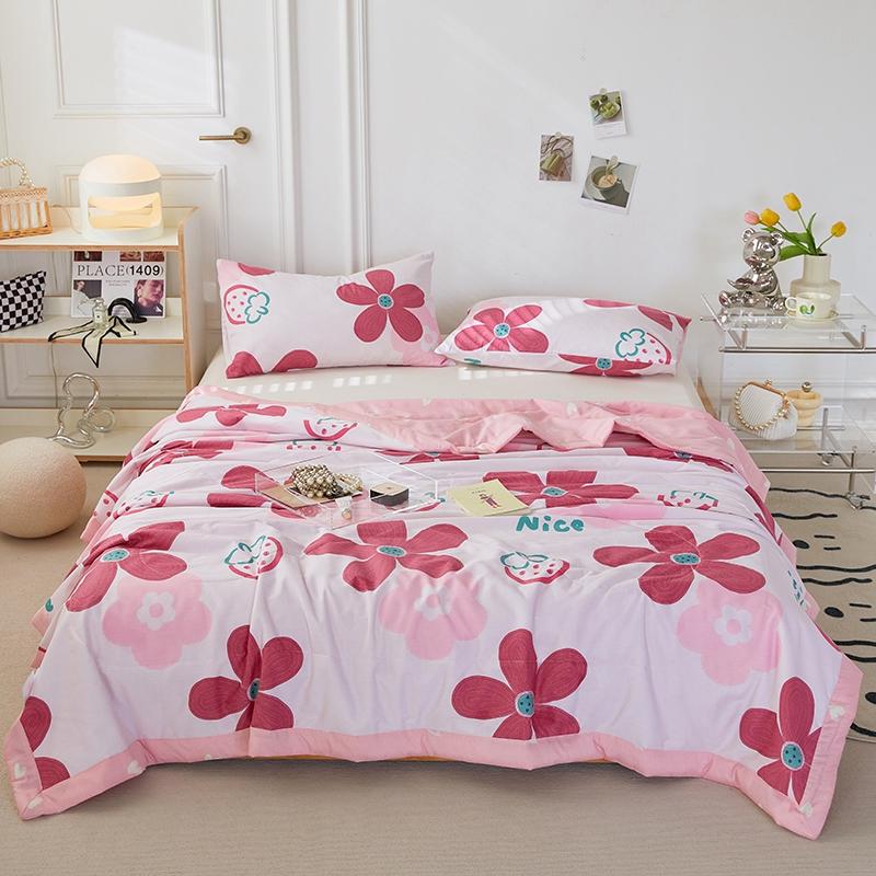 Fresh White Flowers 100% Cotton Quilted Quilt Summer Skin-friendly Comfortable Air Conditioning Quilt for Kids Teens Adults