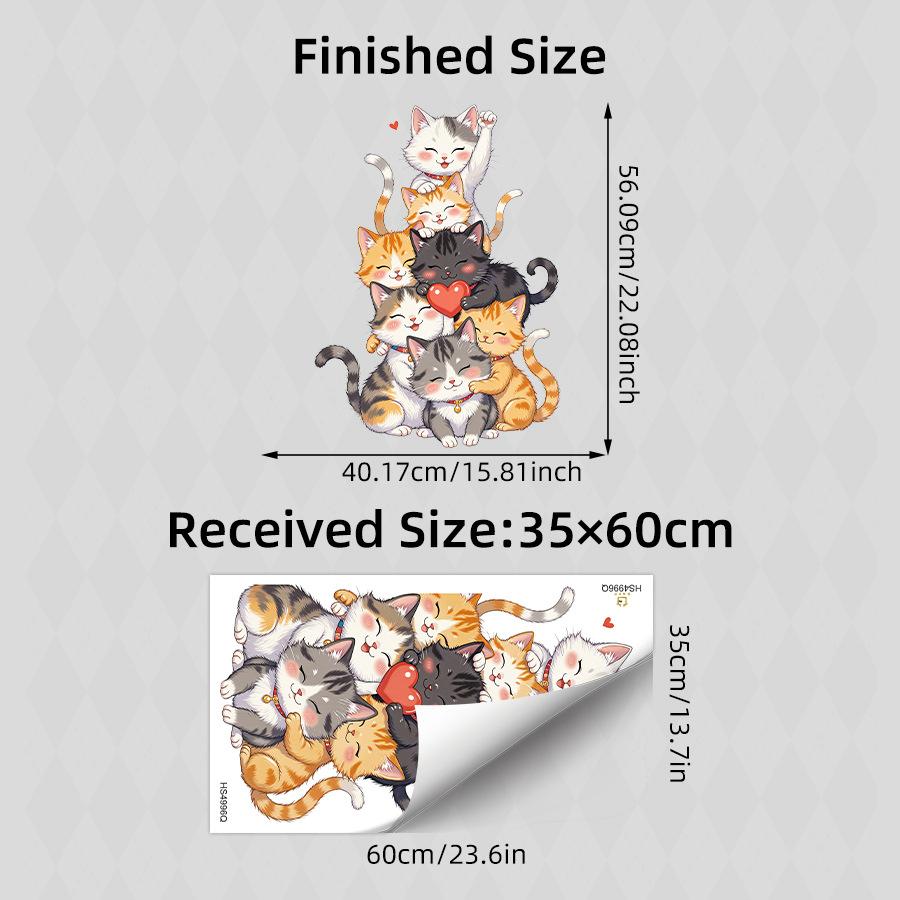 

Stacked Cats With Hearts Wall Sticker Bedroom Door Kids Room Healing Decor 35x60CM разноцветный