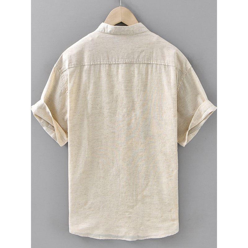 Summer Chinese Style Retro Stand Collar Linen Shirts Men's Loose Casual New Chinese Cotton Linen Short sleeve Shirt Thin