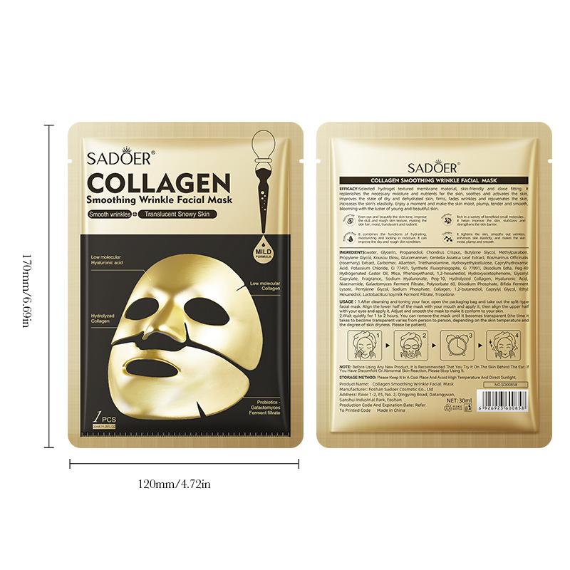 SADOER Maschere Viso al Collagene Dorato Idratanti Anti-Età Antirughe Maschera Viso in Foglio Maschere al Collagene Prodotto per la Cura della Pelle
