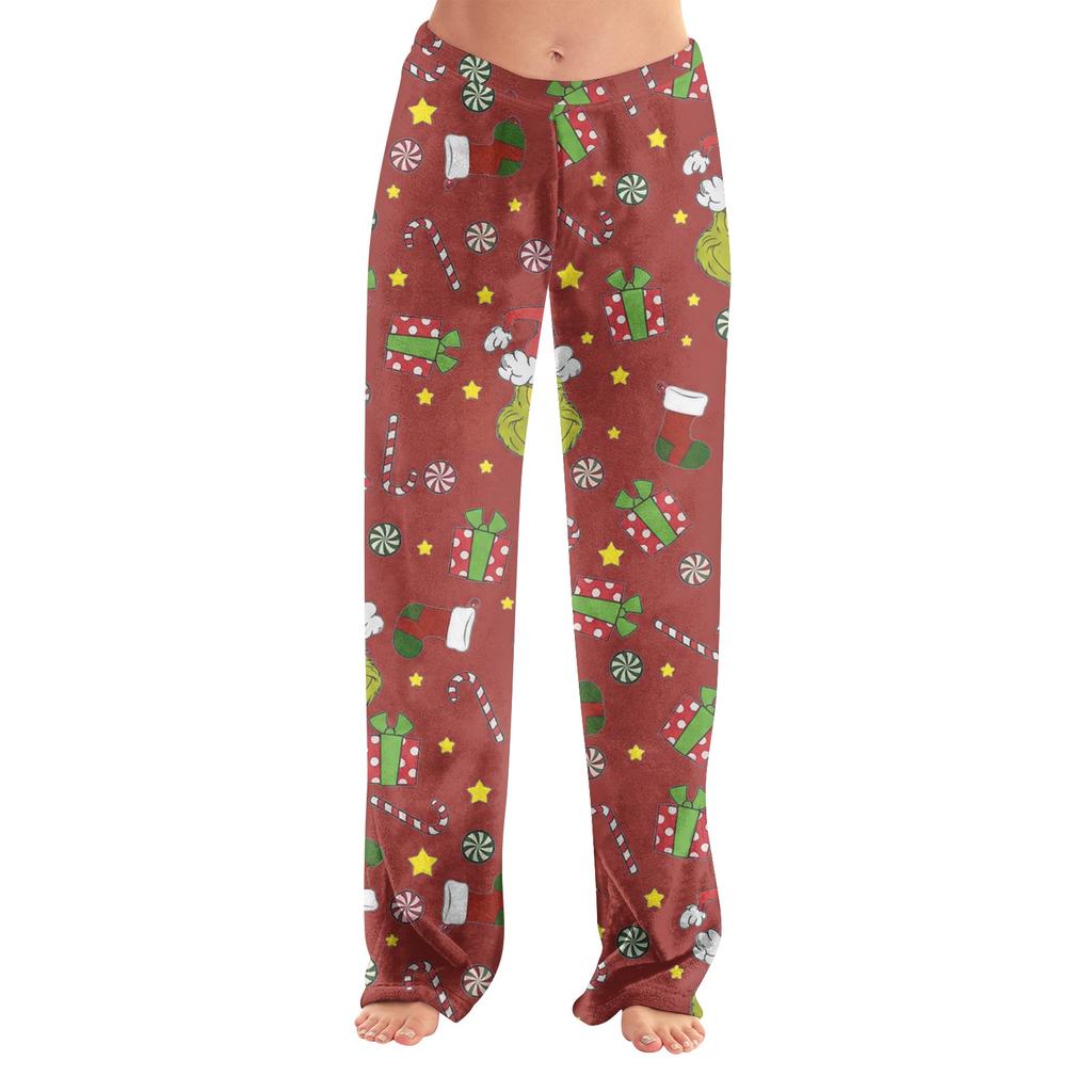 Women's Christmas Print Pants, Casual Pajama Bottoms for Holiday Wear