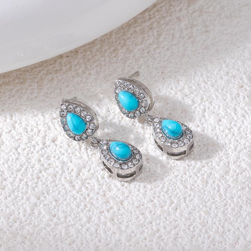 Vintage Rhinestone Turquoise Teardrop Earrings for Women - Stylish Ethnic Studs