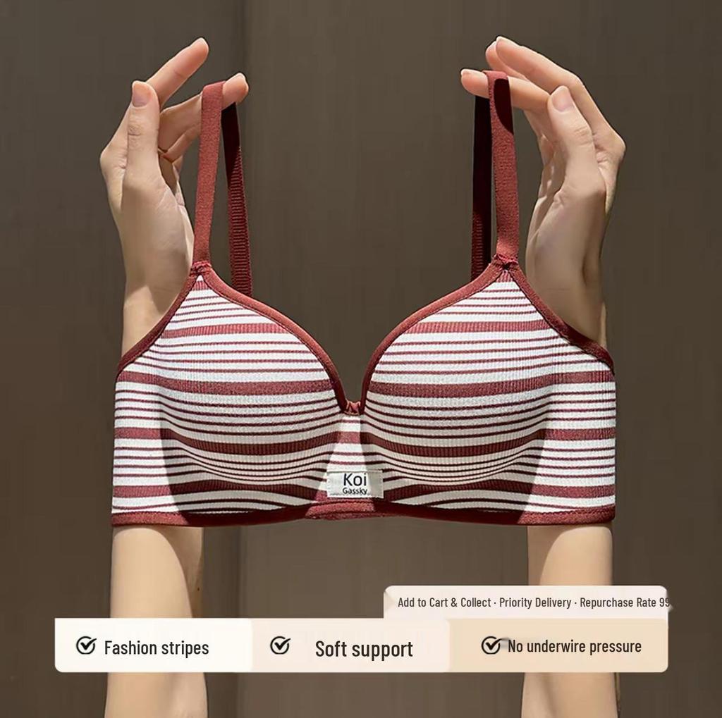 Striped Push-Up Bra for Small Bust: Padded, Lifts, Supports Side and Prevents Sagging, Adjustable Fit