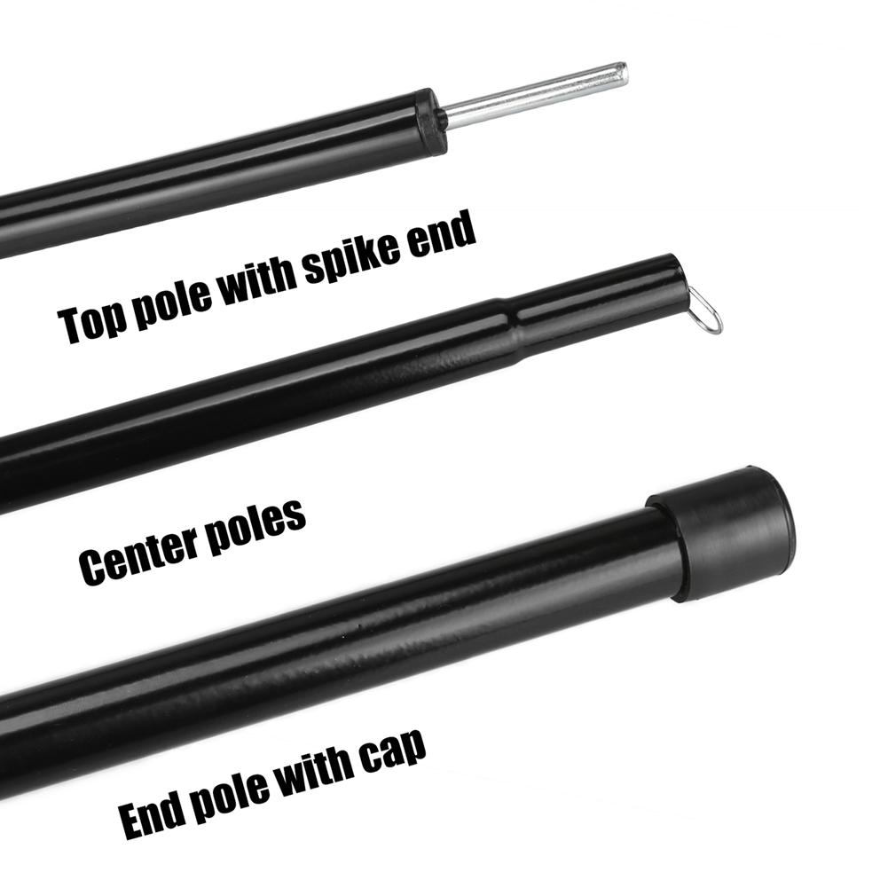 Set of 2 Tent Poles Adjustable Tarp Poles Steel Rods for Tarp Canopy Hiking Camping Replacement with Pegs & Reflective Ropes
