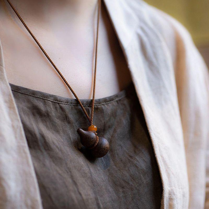 Handmade Natural Qinan Agarwood & Jade Gourd Pendant Necklace (2025 Edition)