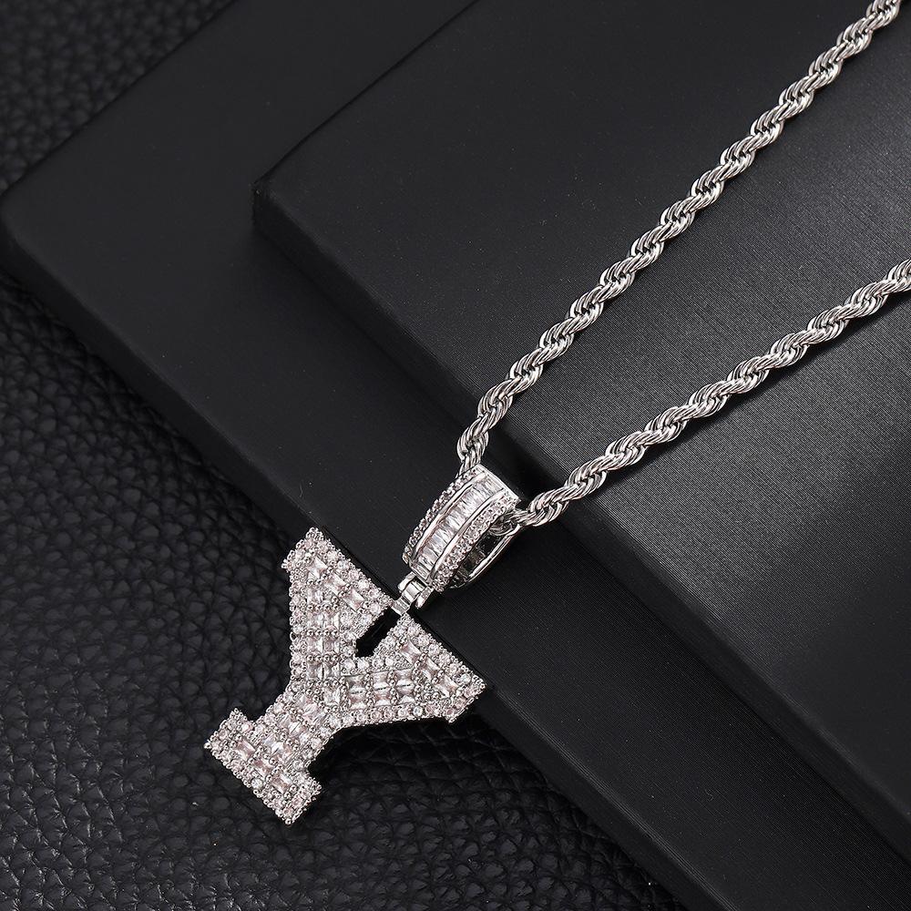 Hip Hop Letter Pendant Zircon Necklace Popular Instagram Personalized Accessory Niche Design Men's and Women's Pendant Necklace