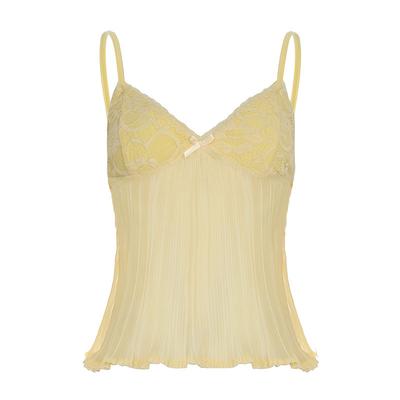 Girly Yellow Pleated Suspender Shirt Chiffon Thin Lace Chest Slim V-neck Backless Hot Girl Top