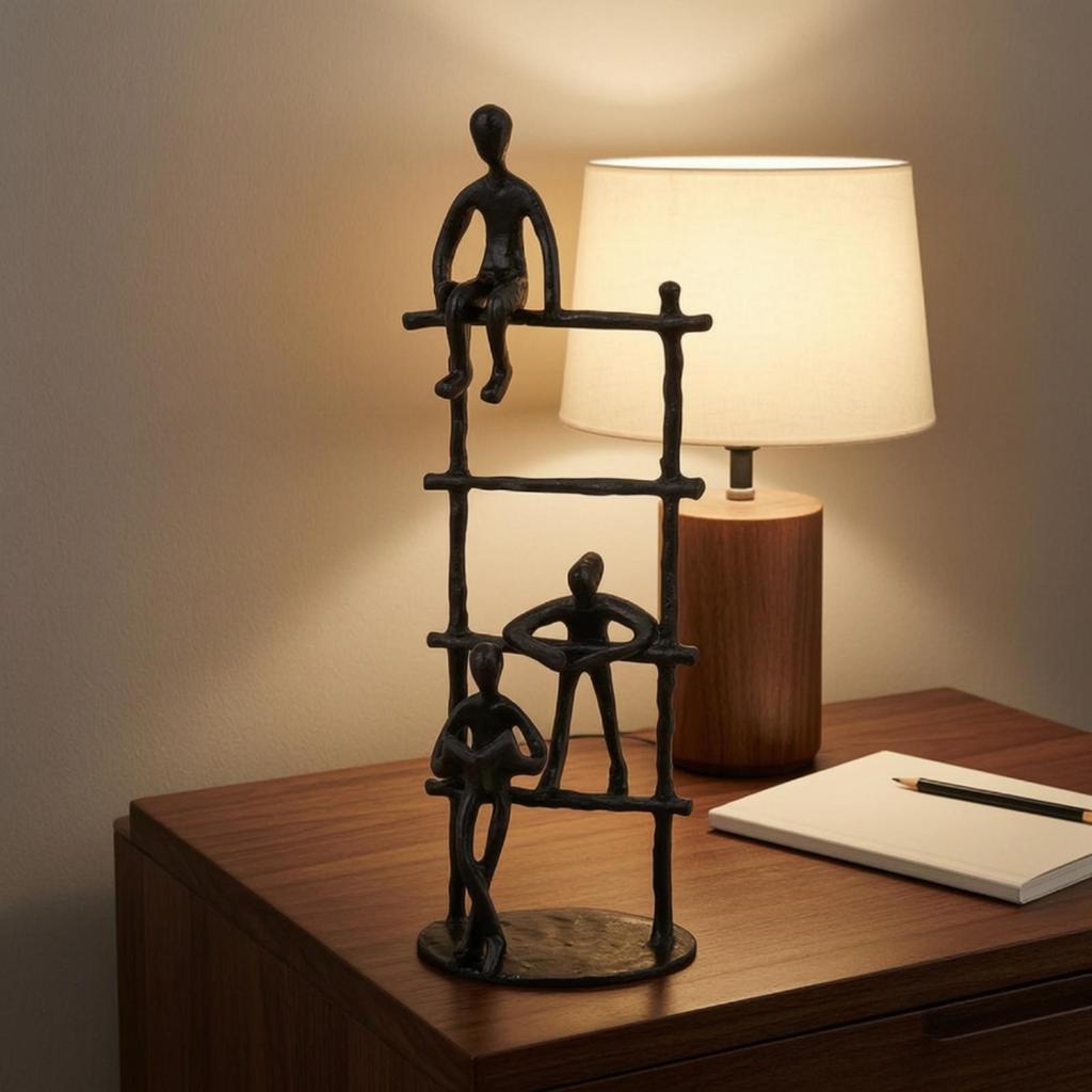 Ladder Frame Figurine with Reading Figure Sculptural for Study