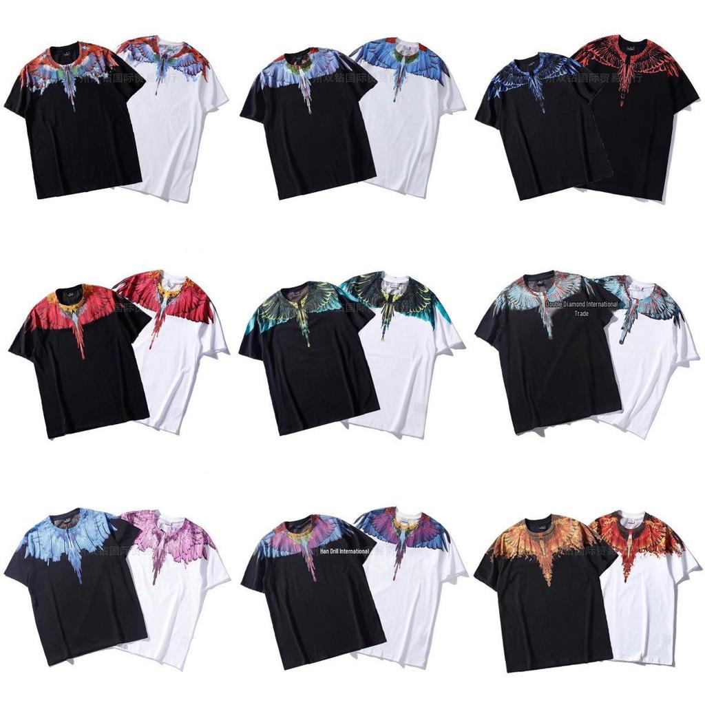 Marcelo Classic Phantom Wings Short Sleeve T-Shirt with Colorful Feathers and Lightning Design