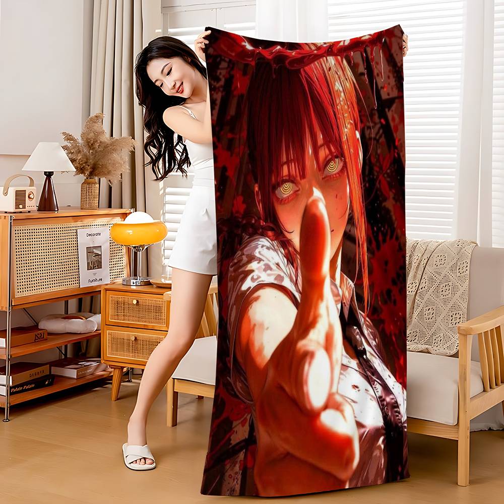 Anime M-Makima C-Chainsaw M-Mans Microfiber Blanket Quick Drying Beach Towels Oversized Printing Super Absorbent Pool Towel Blanket