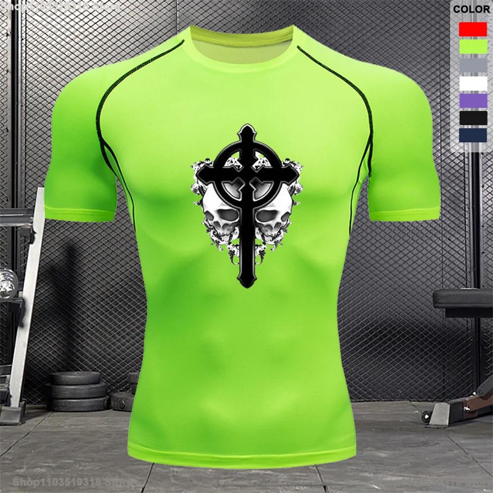 Bodybuilding Gym Outdoor Running Compression T-shirt Men's Summer Tight Breathable Short-sleeved Sports Quick-drying Top S-3XL