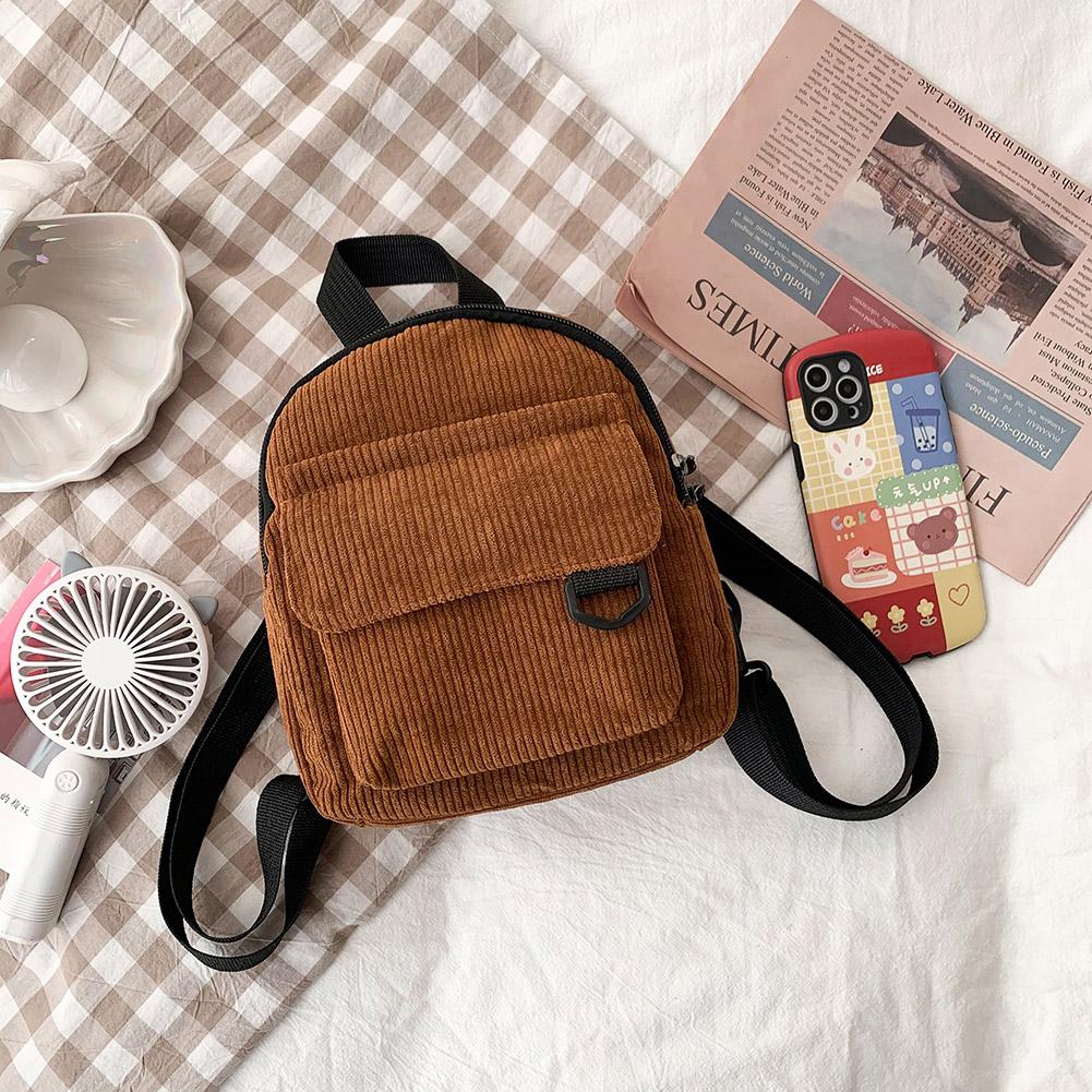 Corduroy Mini Backpack Multiple Pockets School Bag Classic Solid Color Shoulder Bag S/M/L Soft Unisex Female Commuter Travel Bag