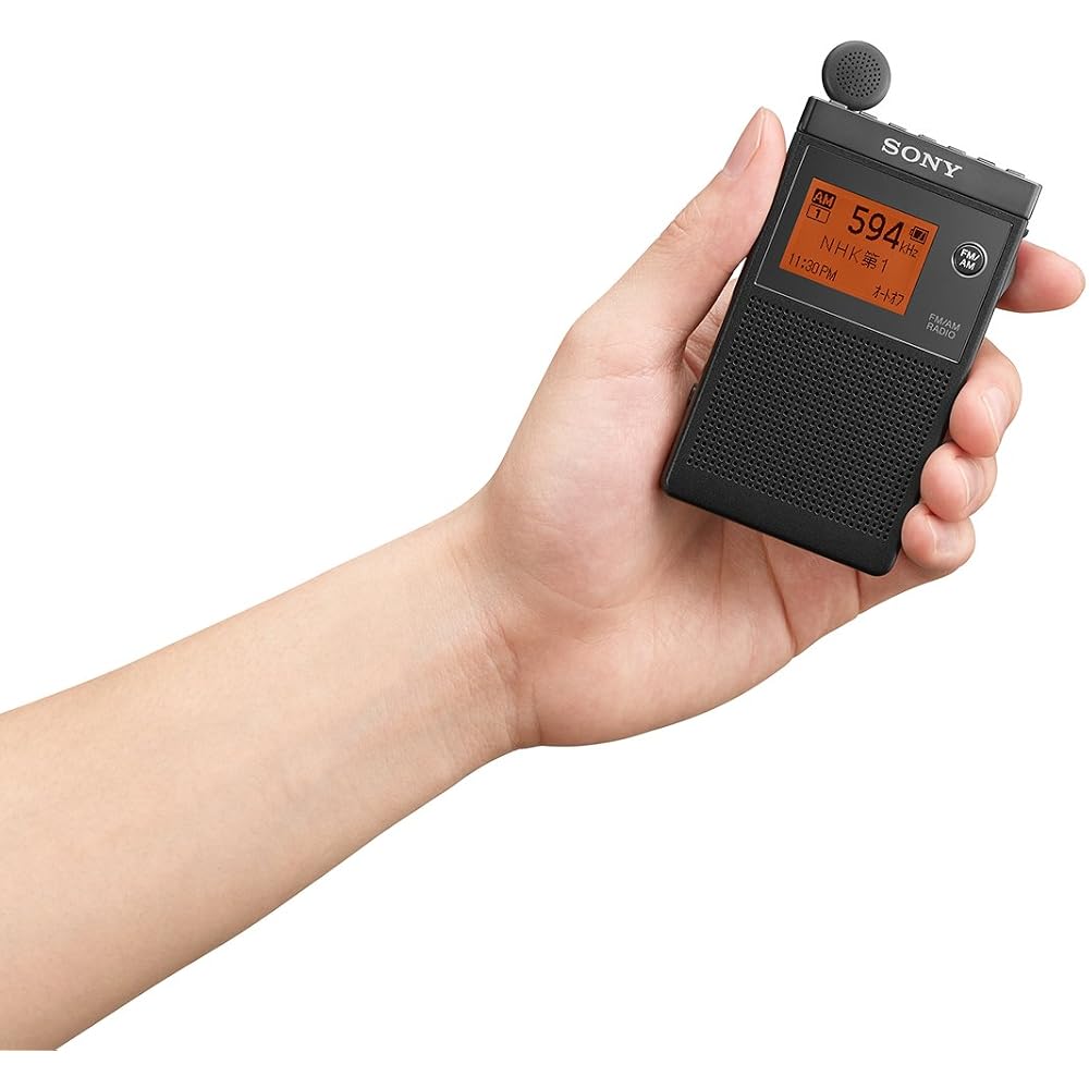 Sony PLL Synthesizer Radio, FM/AM/Wide FM compatible, Single-ear retractable earbud, Business card size, SRF-R356, Black