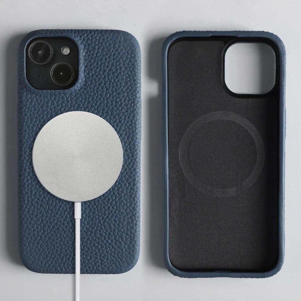 Magnetic Magsafe Genuine Leather Case for Iphone 16 Pro Max Iphone15 14Pro Cover Luxury Business Vintage Phone Cases Fundas