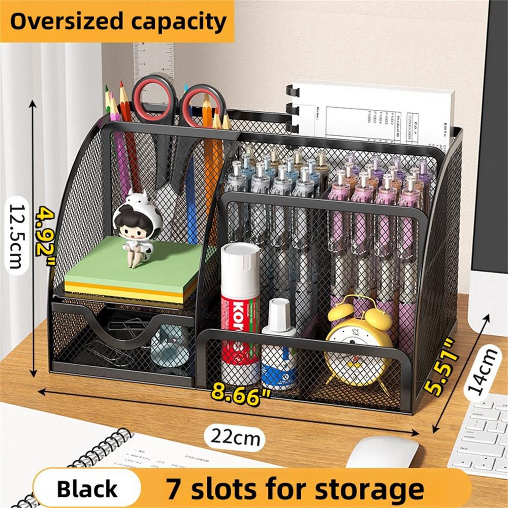 Desk Stationery Organizer Creative Metal Pen Holder Pencil File Storage Rack 7 Grid Storage Box Divided Container Office Access