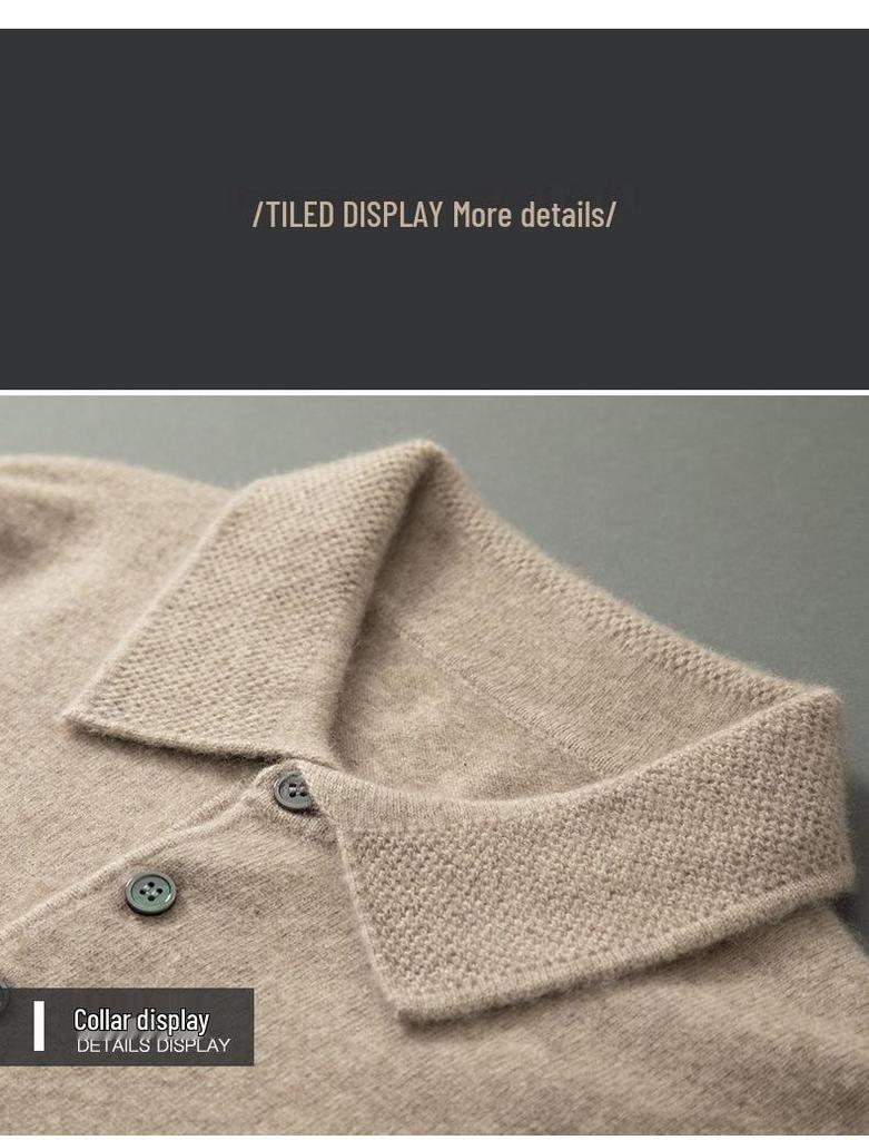 Men's Wool Cashmere Sweater - Long Sleeve Turn-Down Polo Collar Pullover for Autumn/Winter