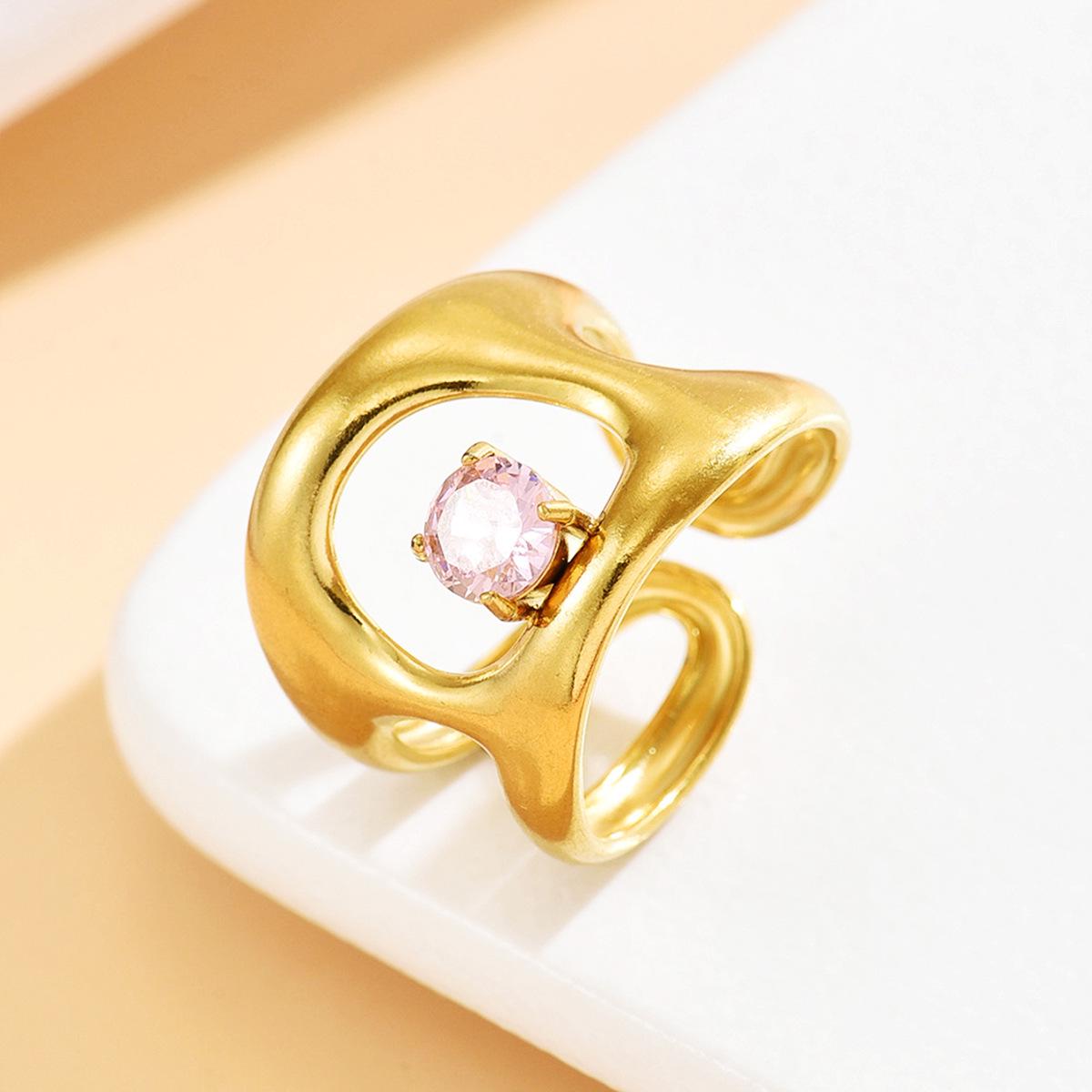 Women s Geometric Baroque Stainless Steel Ring with Inlaid Zirconia Diamonds
