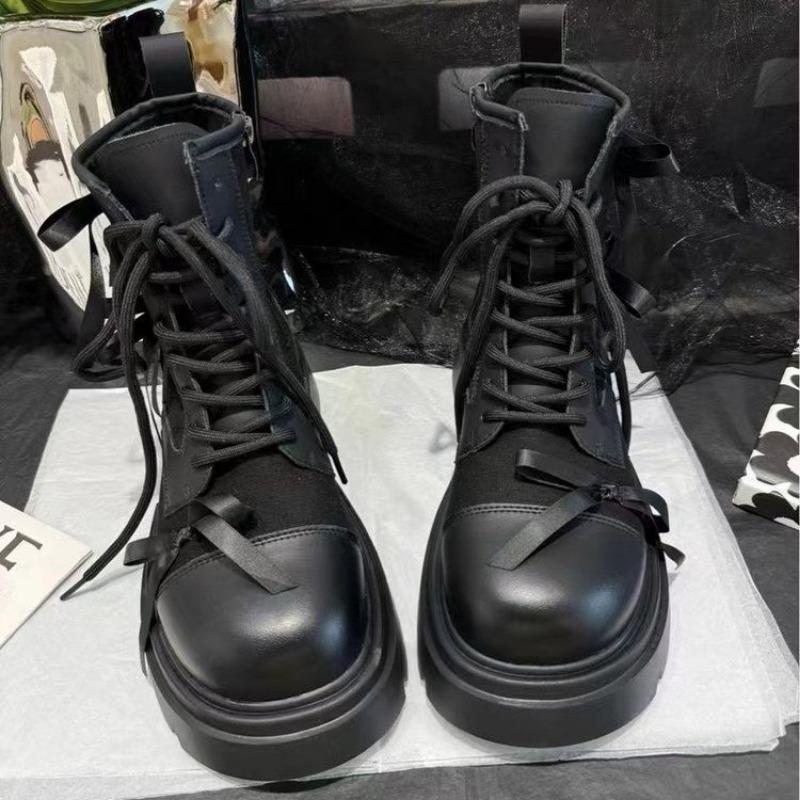 Ladies Shoes  Ankle Women's Boots Classics Modern Boots Women Bow Tie Cross-tied Round Toe Side Zip Square Heel Women Shoes